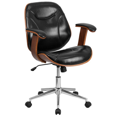 Mid-Back LeatherSoft Executive Ergonomic Wood Swivel Office Chair with Arms - View 1