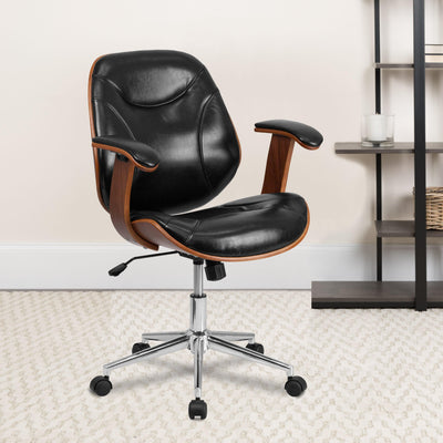 Mid-Back LeatherSoft Executive Ergonomic Wood Swivel Office Chair with Arms - View 2