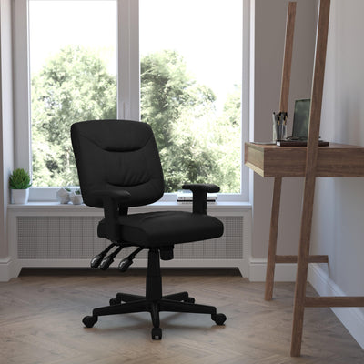 Mid-Back LeatherSoft Multifunction Swivel Ergonomic Task Office Chair with Adjustable Arms - View 2