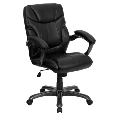 Mid-Back LeatherSoft Overstuffed Swivel Task Ergonomic Office Chair with Arms - View 1