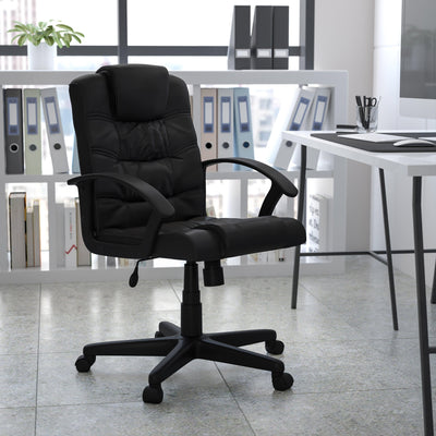 Mid-Back LeatherSoft Ripple and Accent Stitch Upholstered Swivel Task Office Chair with Arms - View 2