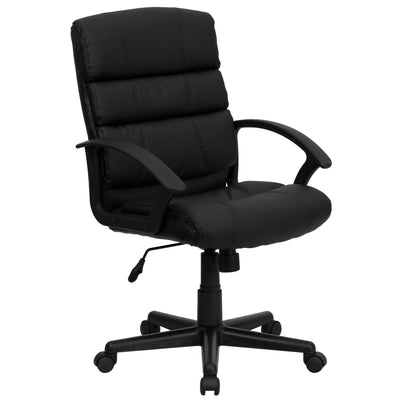 Mid-Back LeatherSoft Swivel Task Office Chair with Accent Divided Back and Arms - View 1