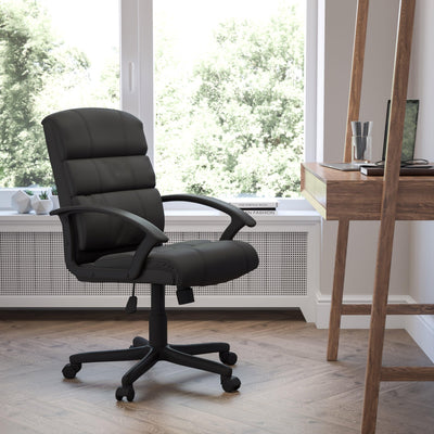 Mid-Back LeatherSoft Swivel Task Office Chair with Accent Divided Back and Arms - View 2