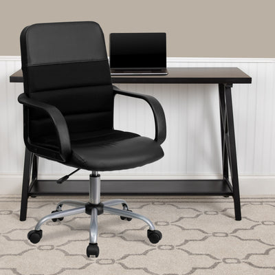 Mid-Back LeatherSoft and Mesh Swivel Task Office Chair with Arms - View 2