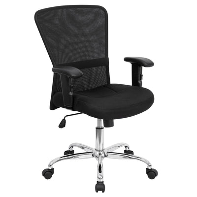 Mid-Back Mesh Contemporary Swivel Task Office Chair with Chrome Base and Adjustable Arms - View 1
