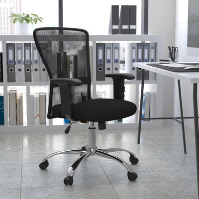 Mid-Back Mesh Contemporary Swivel Task Office Chair with Chrome Base and Adjustable Arms - View 2