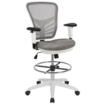 Mid-Back Mesh Ergonomic Drafting Chair with Adjustable Chrome Foot Ring, Adjustable Arms - View 1