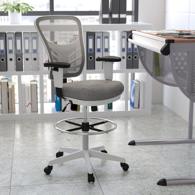 Mid-Back Mesh Ergonomic Drafting Chair with Adjustable Chrome Foot Ring, Adjustable Arms - View 2