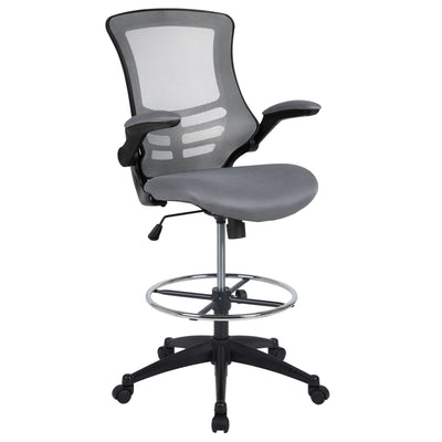 Mid-Back Mesh Ergonomic Drafting Chair with Adjustable Foot Ring and Flip-Up Arms - View 1