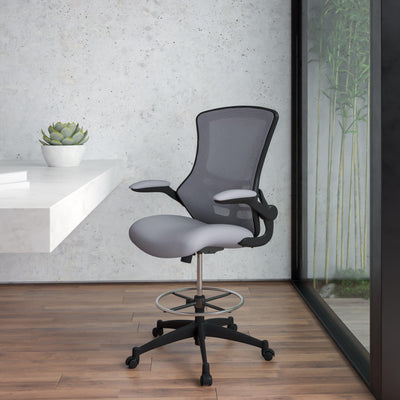 Mid-Back Mesh Ergonomic Drafting Chair with Adjustable Foot Ring and Flip-Up Arms - View 2