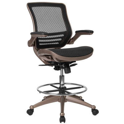 Mid-Back Transparent Mesh Drafting Chair with Flip-Up Arms - View 1