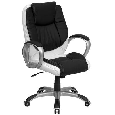 Mid-Back Two-Tone LeatherSoft Executive Swivel Office Chair with Arms - View 1