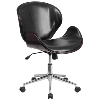 Mid-Back Wood Conference Office Chair with LeatherSoft Seat - View 1