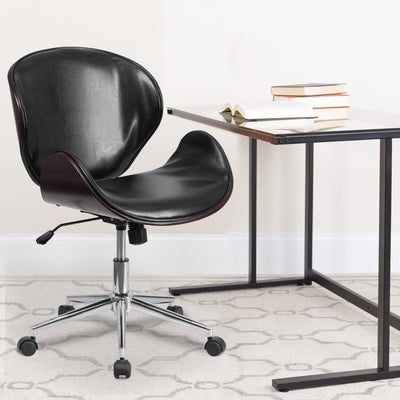 Mid-Back Wood Conference Office Chair with LeatherSoft Seat - View 2