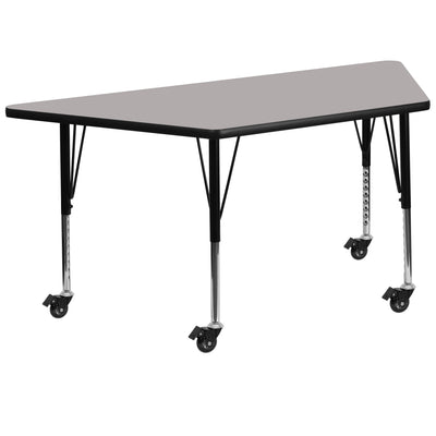 Mobile 22.5''W x 45''L Trapezoid HP Laminate Activity Table - Height Adjustable Short Legs - View 1