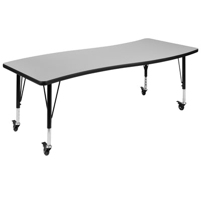 Mobile 26"W x 60"L Rectangle Wave Flexible Collaborative Thermal Laminate Activity Table - Height Adjustable Short Legs - View 1