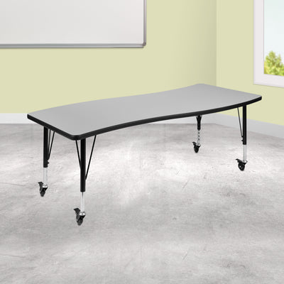 Mobile 26"W x 60"L Rectangle Wave Flexible Collaborative Thermal Laminate Activity Table - Height Adjustable Short Legs - View 2