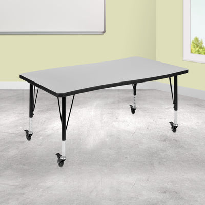 Mobile 28"W x 47.5"L Rectangle Wave Flexible Collaborative Thermal Laminate Activity Table - Height Adjustable Short Legs - View 2