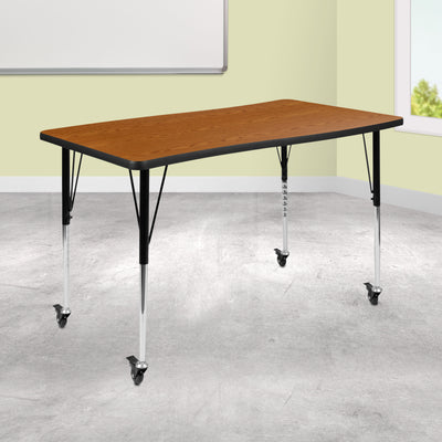Mobile 28"W x 47.5"L Rectangle Wave Flexible Collaborative Thermal Laminate Activity Table - Standard Height Adjustable Legs - View 2