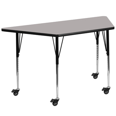 Mobile 29''W x 57''L Trapezoid HP Laminate Activity Table - Standard Height Adjustable Legs - View 1