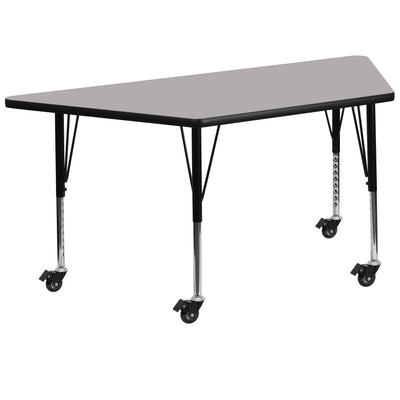 Mobile 29''W x 57''L Trapezoid Thermal Laminate Activity Table - Height Adjustable Short Legs - View 1