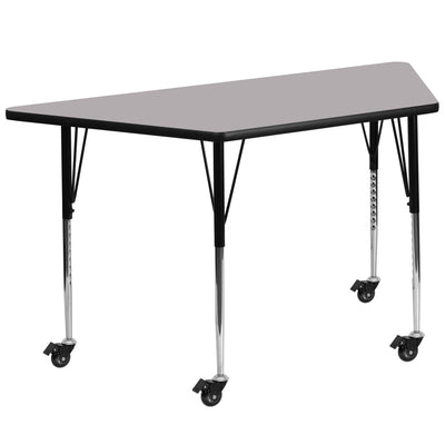Mobile 29''W x 57''L Trapezoid Thermal Laminate Activity Table - Standard Height Adjustable Legs - View 1