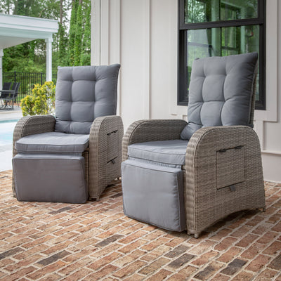 Nemo Indoor/Outdoor Patio Wicker Rattan Recliner Lounge Chair with Flip up Side Table - View 2