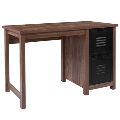 New Lancaster Collection Wood Grain Finish Computer Desk with Metal Drawers - View 1