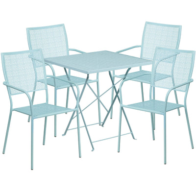 Oia Commercial Grade 28" Square Indoor-Outdoor Steel Folding Patio Table Set with 4 Square Back Chairs - View 1