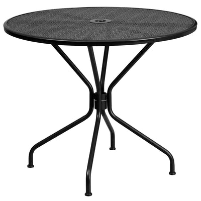 Oia Commercial Grade 35.25" Round Indoor-Outdoor Steel Patio Table with Umbrella Hole - View 1