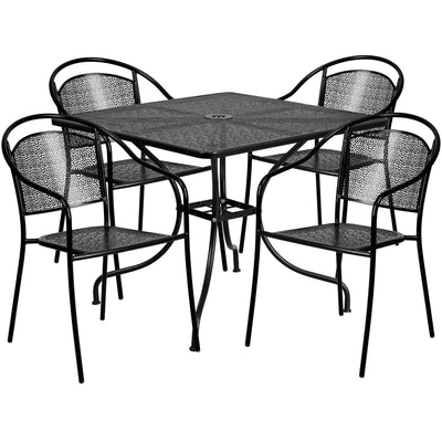 Oia Commercial Grade 35.5" Square Indoor-Outdoor Steel Patio Table Set with 4 Round Back Chairs - View 1