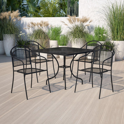 Oia Commercial Grade 35.5" Square Indoor-Outdoor Steel Patio Table Set with 4 Round Back Chairs - View 2