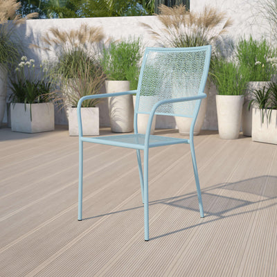 Oia Commercial Grade Indoor-Outdoor Steel Patio Arm Chair with Square Back - View 2