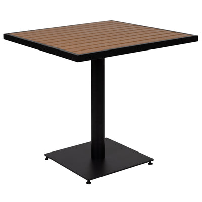 Outdoor Patio Bistro Dining Table with Faux Teak Poly Slats - View 1