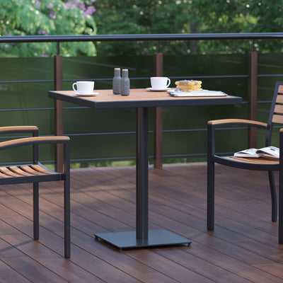 Outdoor Patio Bistro Dining Table with Faux Teak Poly Slats - View 2