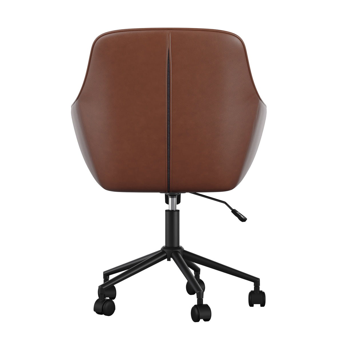 Saddle Brown Faux Leather/Oil Rubbed Bronze |#| Faux Leather Swivel Home Office Chair with Flared Arms-Saddle Brown/Oil Bronze