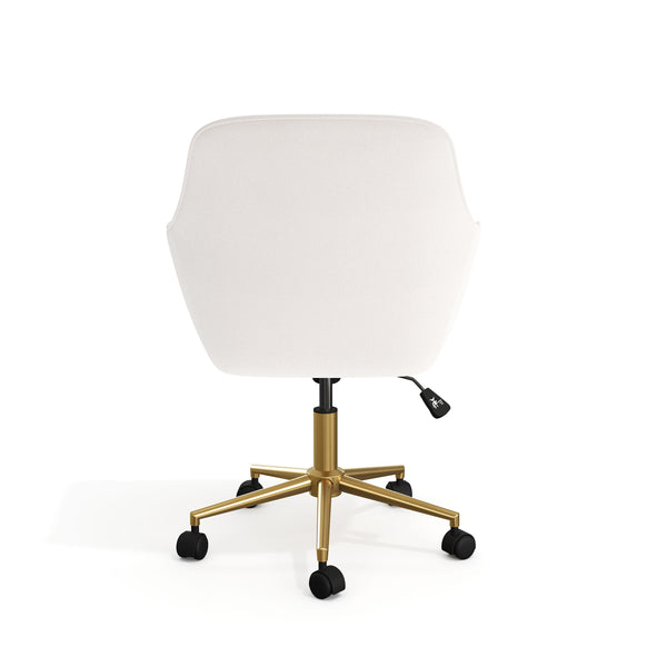 Off White Fabric/Polished Brass Frame |#| Fabric Swivel Home Office Chair with Flared Arms-Off White/Polished Brass