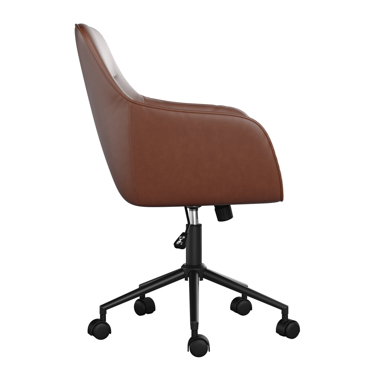 Saddle Brown Faux Leather/Oil Rubbed Bronze |#| Faux Leather Swivel Home Office Chair with Flared Arms-Saddle Brown/Oil Bronze