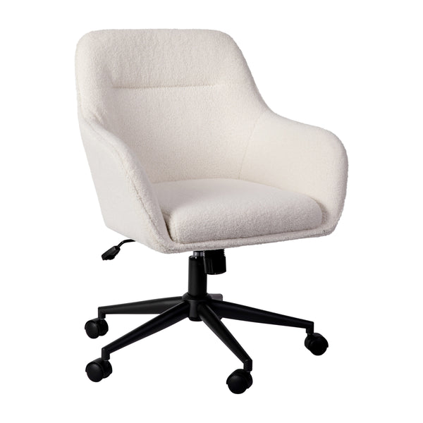 White Boucle/Oil Rubbed Bronze |#| Boucle Swivel Home Office Chair with Flared Arms-Saddle Brown/Oil Bronze