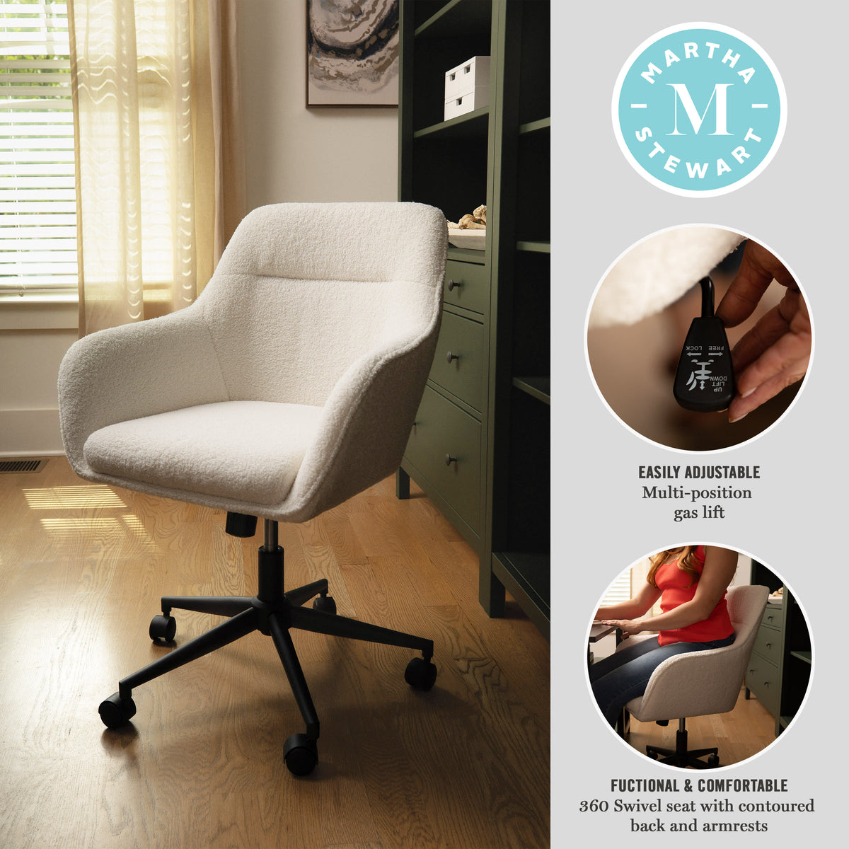 White Boucle/Oil Rubbed Bronze |#| Boucle Swivel Home Office Chair with Flared Arms-Saddle Brown/Oil Bronze