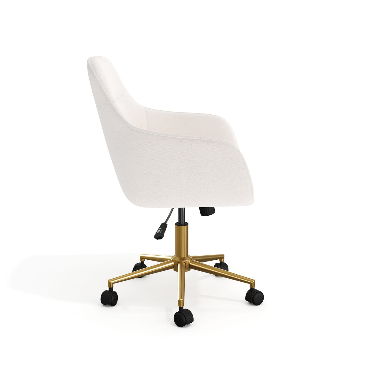 Off White Fabric/Polished Brass Frame |#| Fabric Swivel Home Office Chair with Flared Arms-Off White/Polished Brass