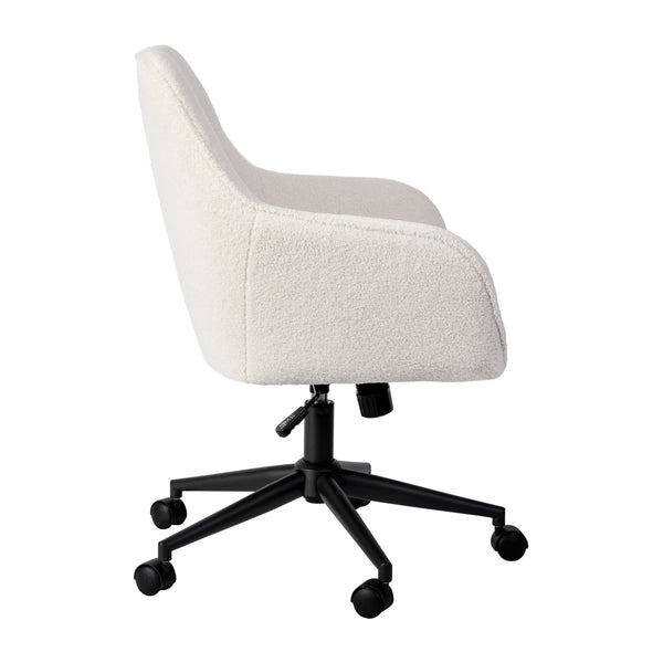 White Boucle/Oil Rubbed Bronze |#| Boucle Swivel Home Office Chair with Flared Arms-Saddle Brown/Oil Bronze