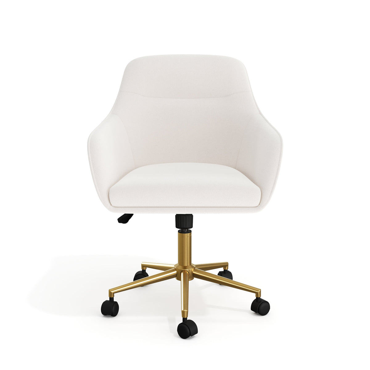 Off White Fabric/Polished Brass Frame |#| Fabric Swivel Home Office Chair with Flared Arms-Off White/Polished Brass