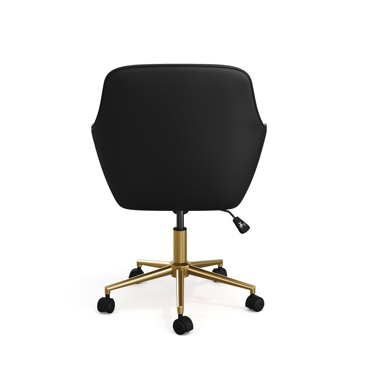 Black Faux Leather/Polished Brass Frame |#| Faux Leather Swivel Home Office Chair with Flared Arms-Black/Polished Brass