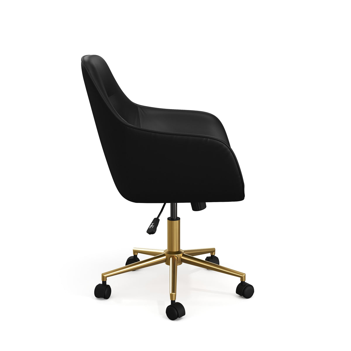 Black Faux Leather/Polished Brass Frame |#| Faux Leather Swivel Home Office Chair with Flared Arms-Black/Polished Brass