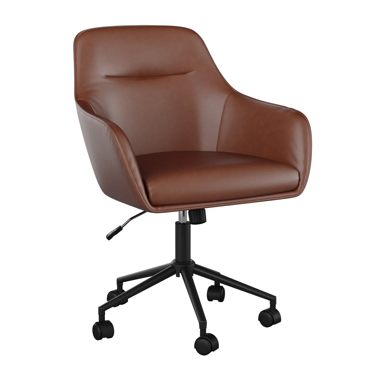 Saddle Brown Faux Leather/Oil Rubbed Bronze |#| Faux Leather Swivel Home Office Chair with Flared Arms-Saddle Brown/Oil Bronze