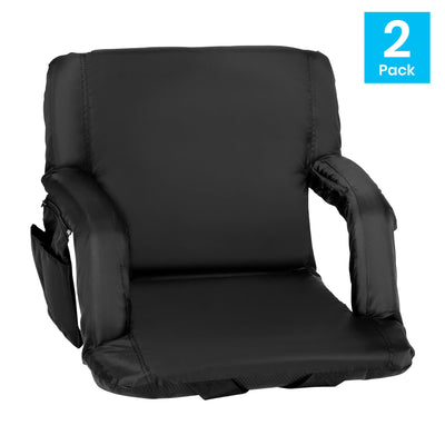 Set of 2 Portable Lightweight Reclining Stadium Chairs with Armrests, Padded Back & Seat - Storage Pockets & Backpack Straps - View 2