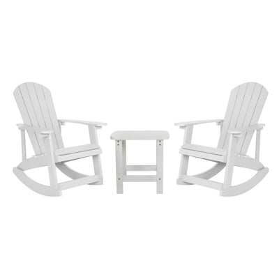 Set of 2 Savannah All-Weather Poly Resin Wood Adirondack Rocking Chairs with Side Table - View 1