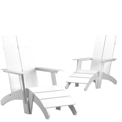 Set of 2 Sawyer Modern All-Weather Poly Resin Wood Adirondack Chairs with Foot Rests - View 1