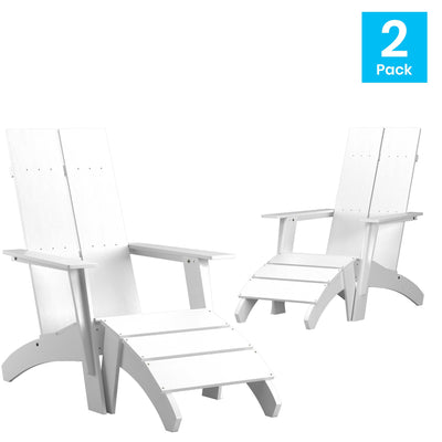 Set of 2 Sawyer Modern All-Weather Poly Resin Wood Adirondack Chairs with Foot Rests - View 2
